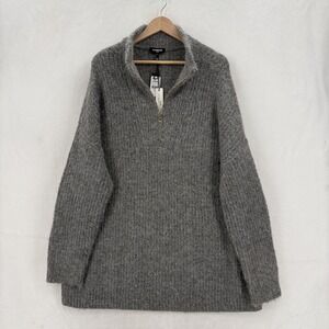 Express Sweater Tunic Womens XL Gray Chunky Knit 1/4 Zip Mock Neck Cozy Preppy